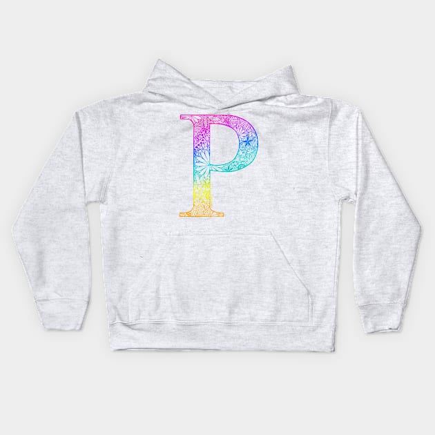 Floral Letter Capital P Rainbow Kids Hoodie by Shaseldine